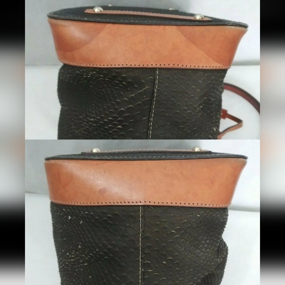 Dooney and Bourke Kendall Brown Python  Leather Drawstring Shoulder Bag - Picture 11 of 12